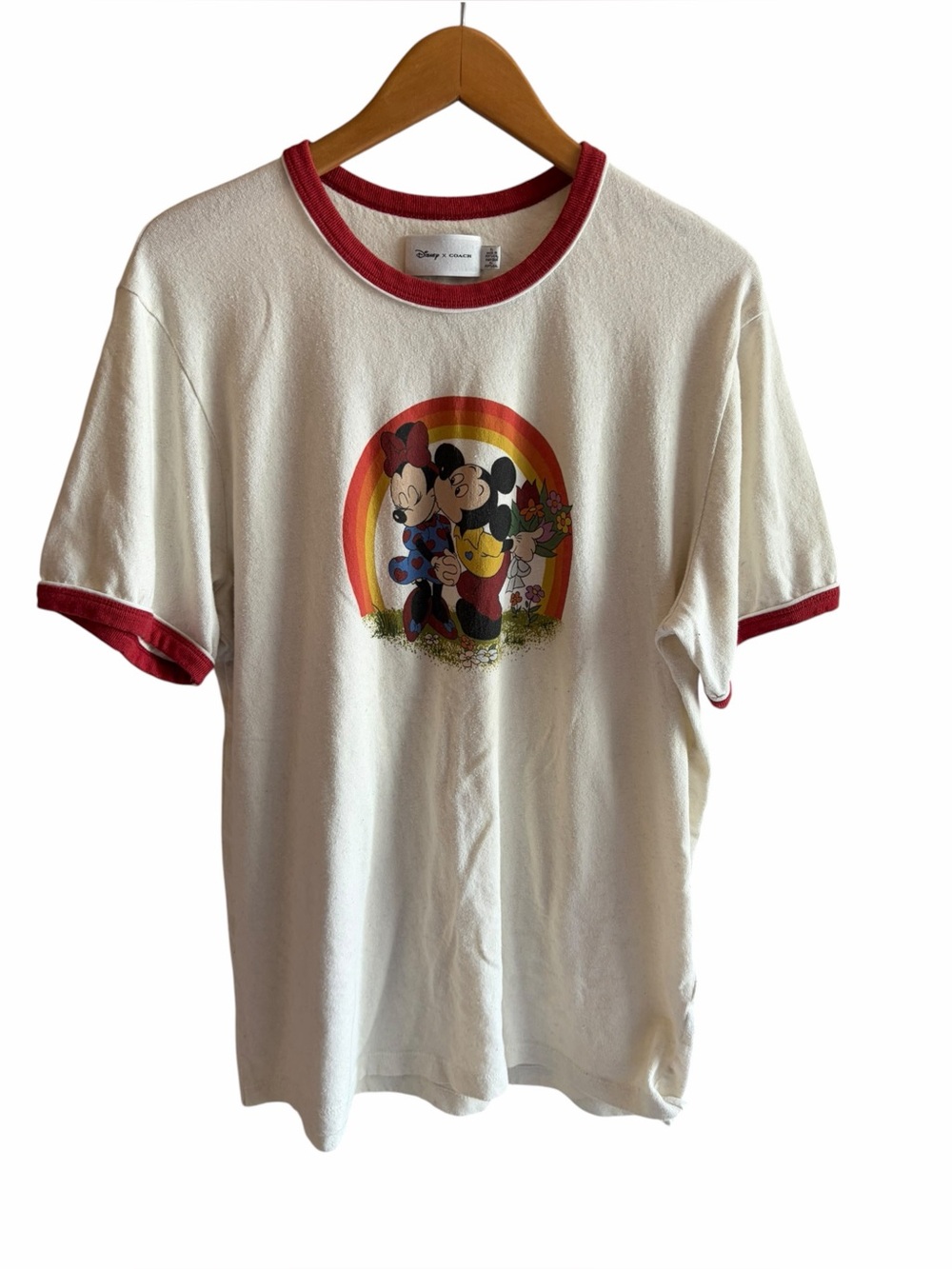 DISNEY x COACH Vintage Rainbow Mickey Minnie Ringer Tee XL